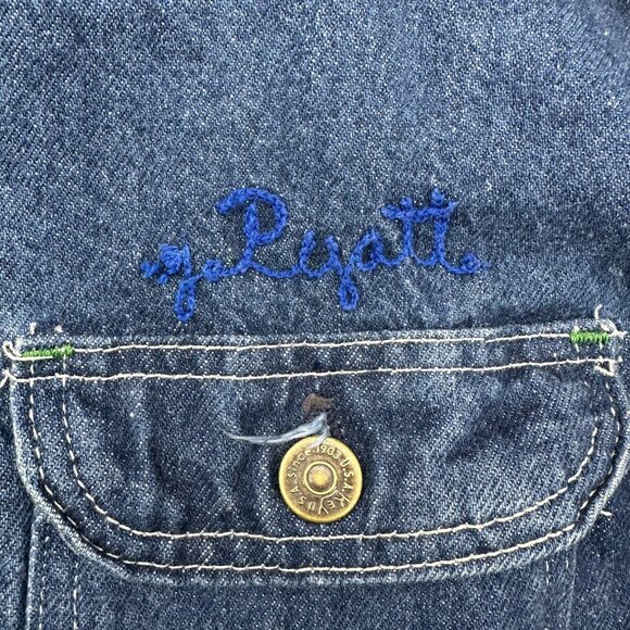 Vintage Key Imperial Blue Denim Workwear Jacket Hand Embroidered 70s Chore Coat - Picture 4 of 9